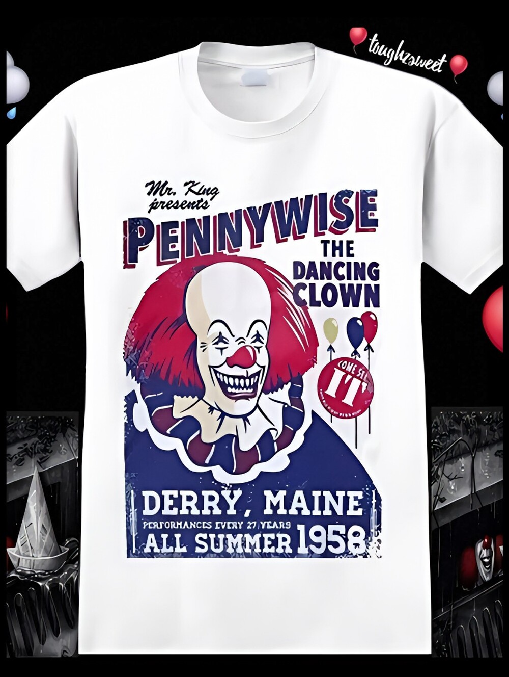 🆕️RETRO PENNYWISE MENS ICONIC HORROR HALLOWEEN GRAPHIC XXL T'SHIRT